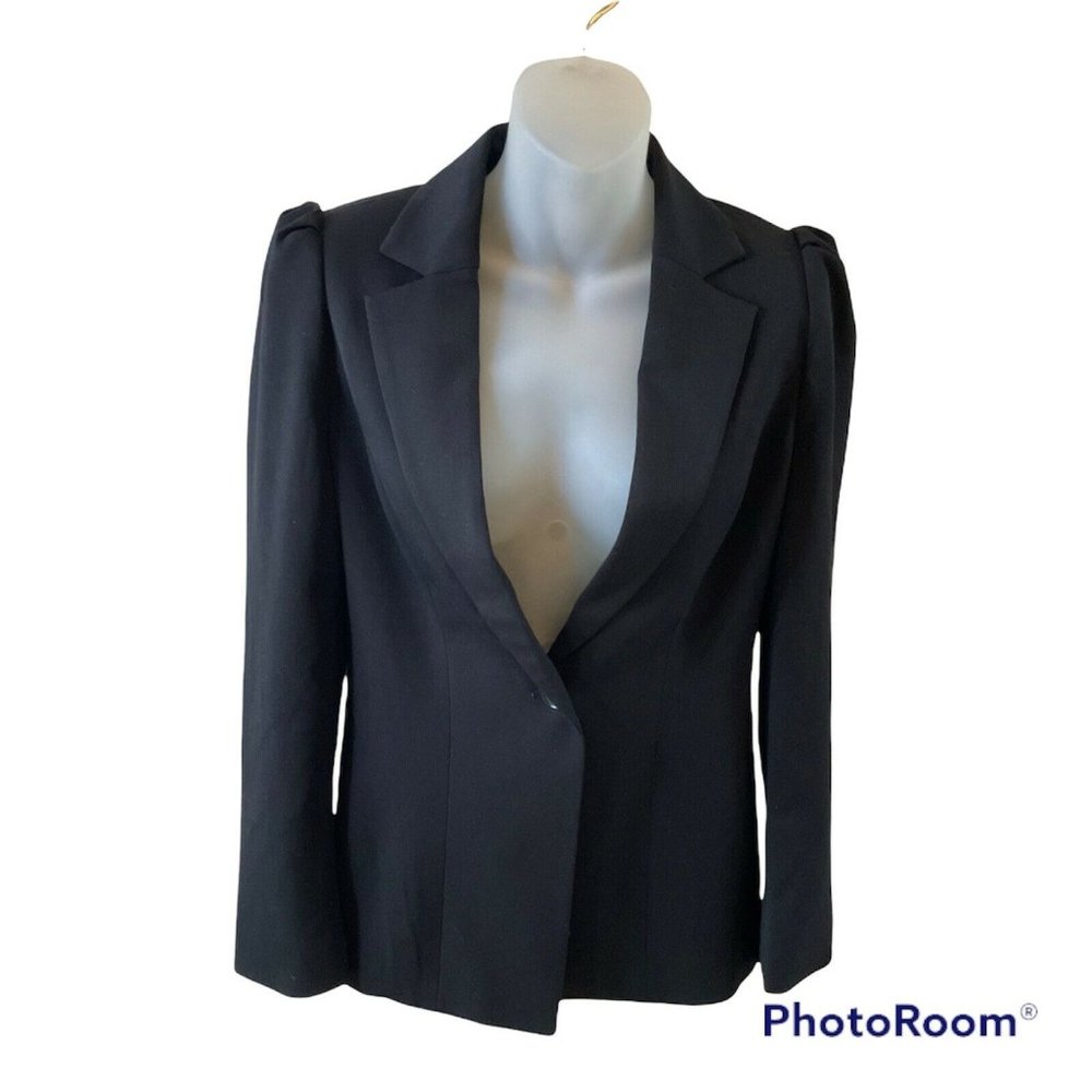 White House Black Market Womens Black Fully Lined Puff Sleeve Blazer Size 00